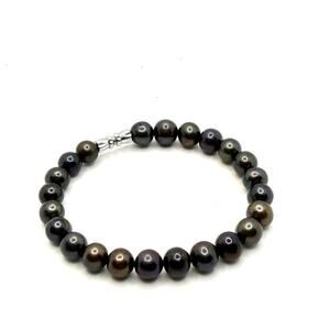 Vintage 90s Peacock Iridescent Black Freshwater Pearl Screw Clasp Bracelet
